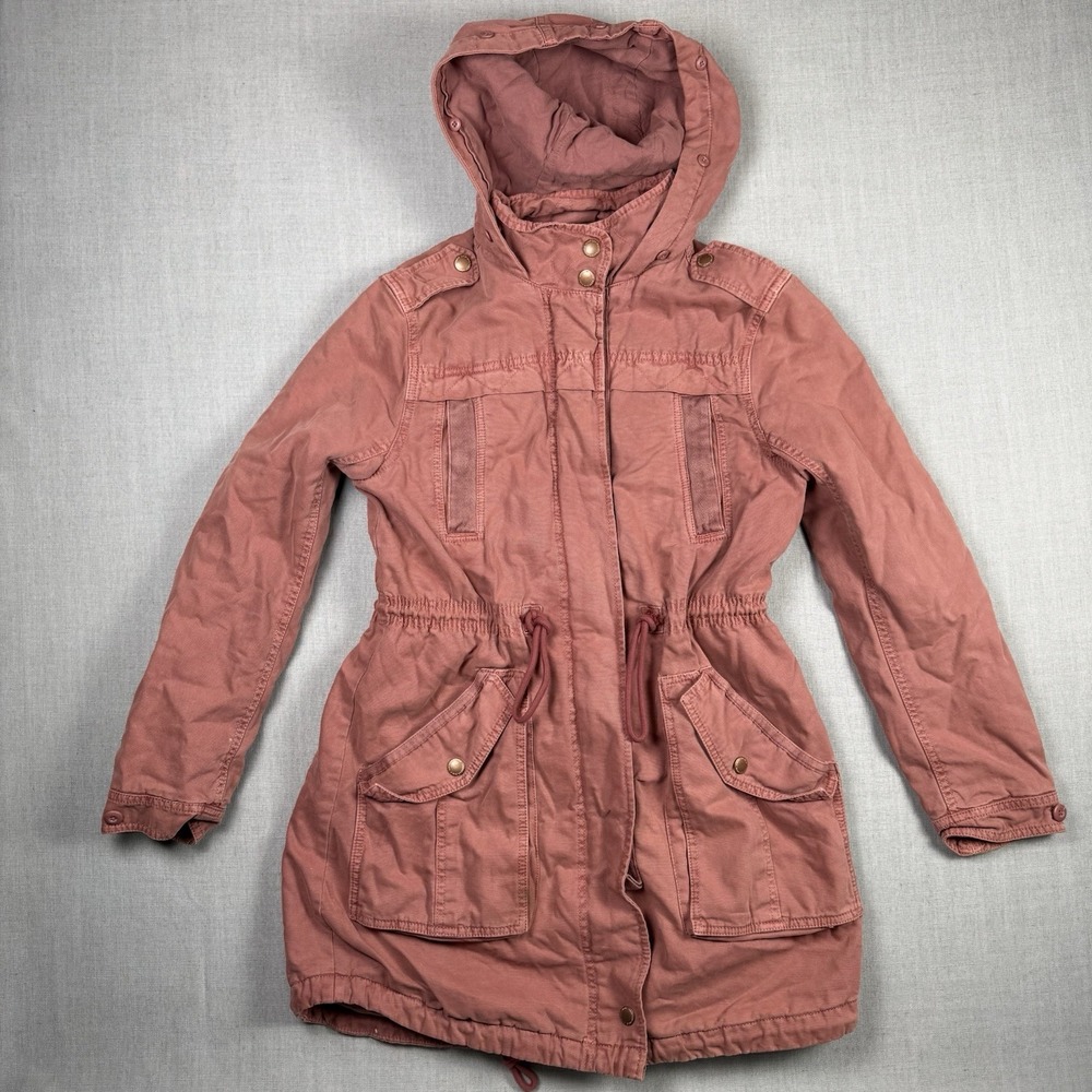 American Eagle Coat Women's Size XS Pink Hooded Jacket Quilted Full Zip & Snap